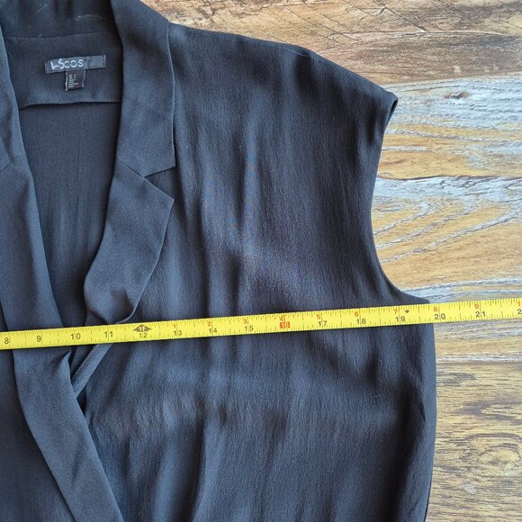 COS 100% Silk Surplice Jumpsuit Cap Sleeve Pocket Elastic Waist Black - Picture 10 of 12